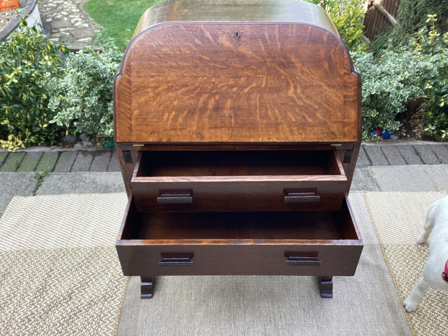 Vintage Oak Bureau With Key