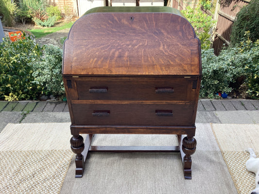 Vintage Oak Bureau With Key