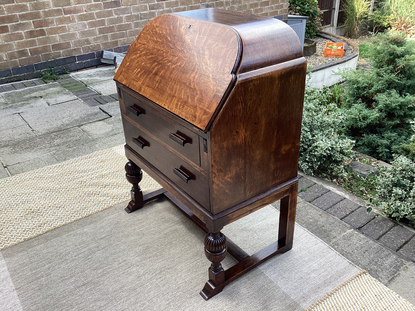 Vintage Oak Bureau With Key