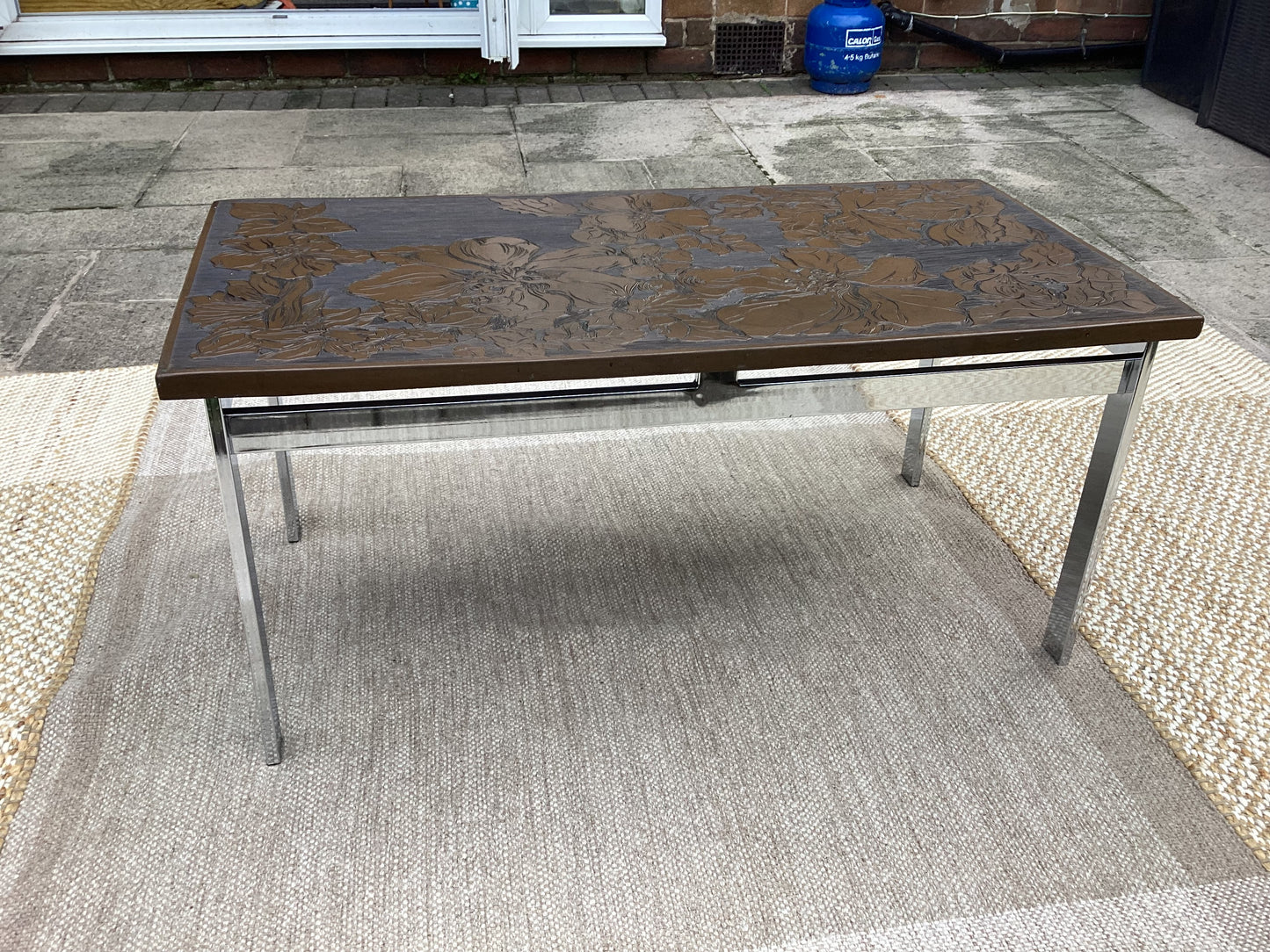 Vintage 1970s Kitch Chrome And Resin Embossed Coffee Table