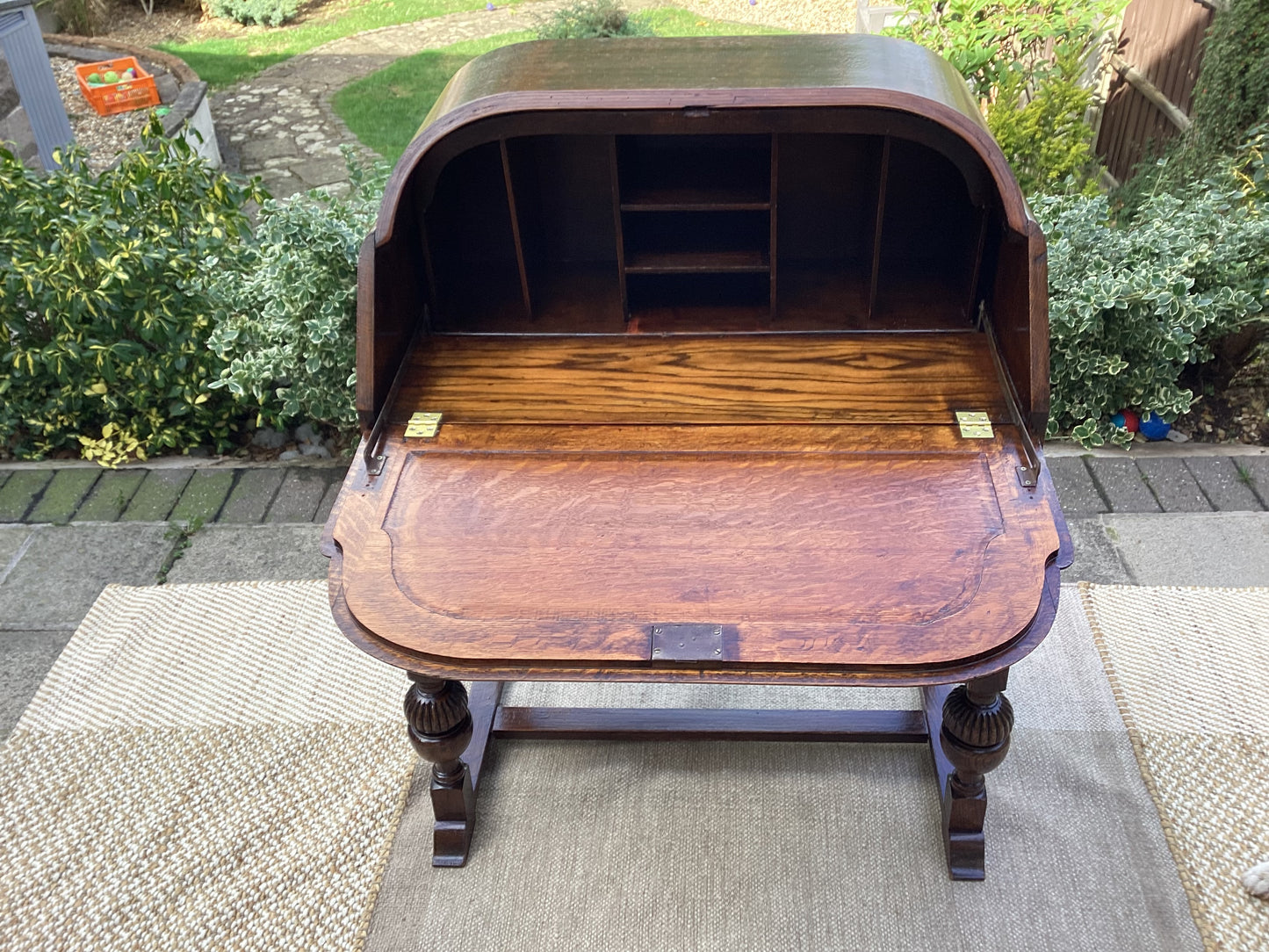 Vintage Oak Bureau With Key